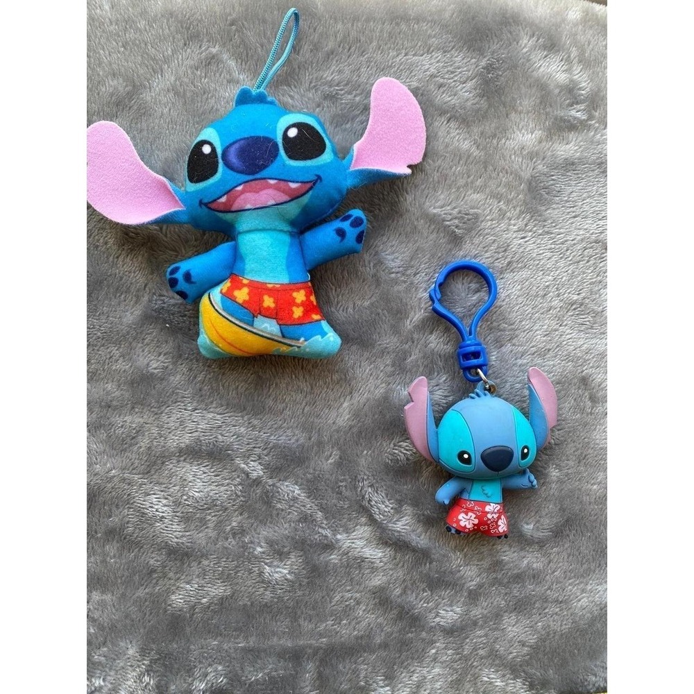 Stitch Disney Clip Key Ring Toy & Stitch Mini Plush Lot Of 2